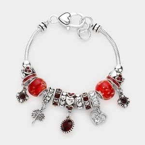 January - Birthstone Heart Charm Multi Beaded Bracelet